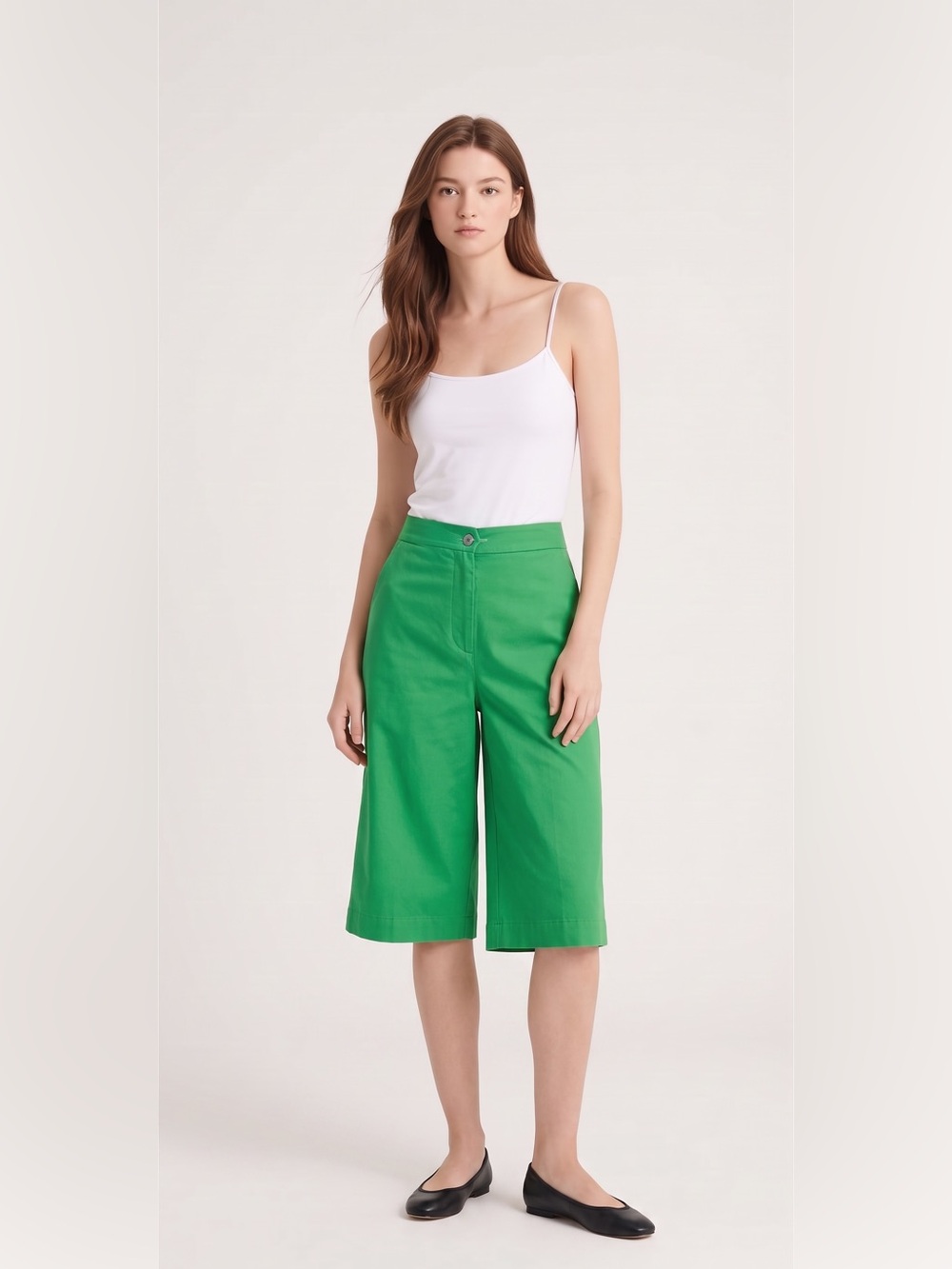 Vintage 70s Koret of California Kelly Green Wide-Leg Bermuda. Bohemian. Casual.